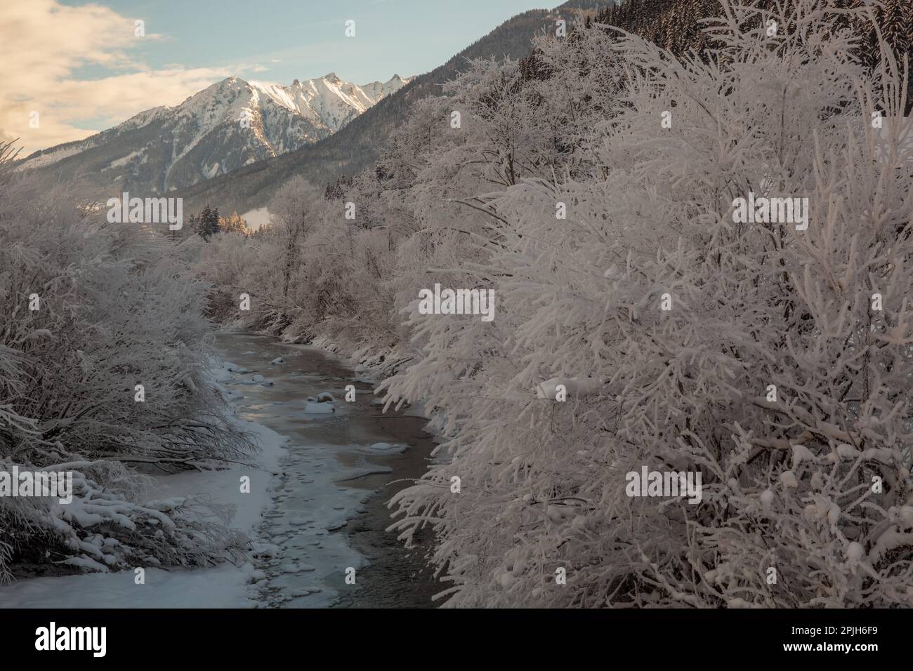 Winter morning, Neukirchen, Pinzgau, Austria Stock Photo