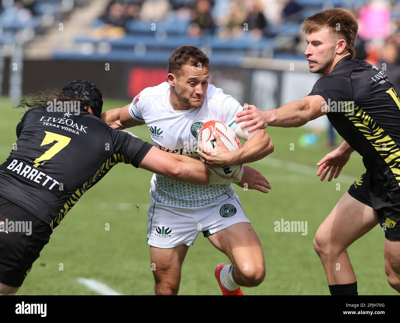 Chicago, USA, 2 April 2022. Major League Rugby (MLR) action between the Chicago Hounda and Houston SaberCats at SeatGeek Stadium in Bridgeview, IL, USA. Credit: Tony Gadomski / All Sport Imaging / Alamy Live New Stock Photo