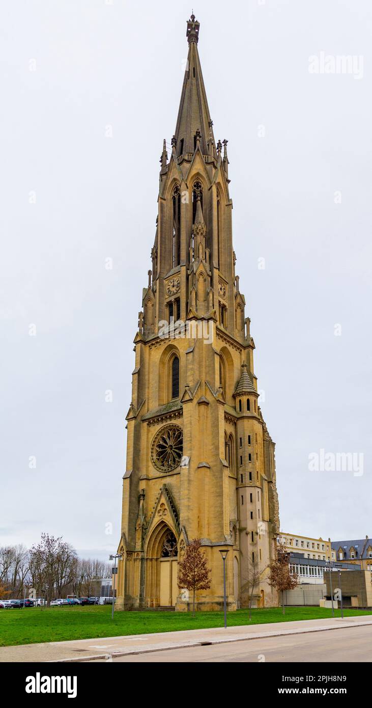 Church named Temple de Garnison in Metz, located in the Lorraine region in France at winter time Stock Photo