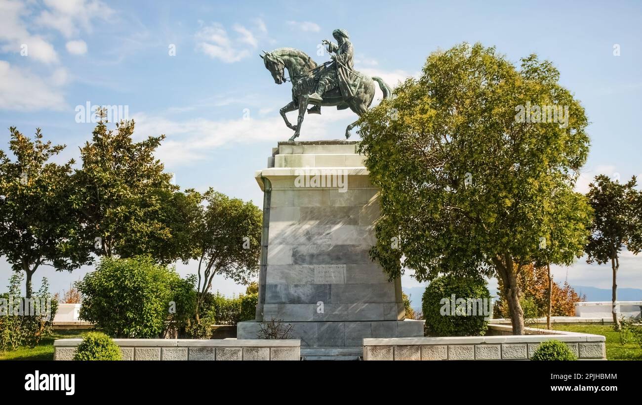 The bronze equestrian statue of Mehmet Ali in Kavala city seaport of
