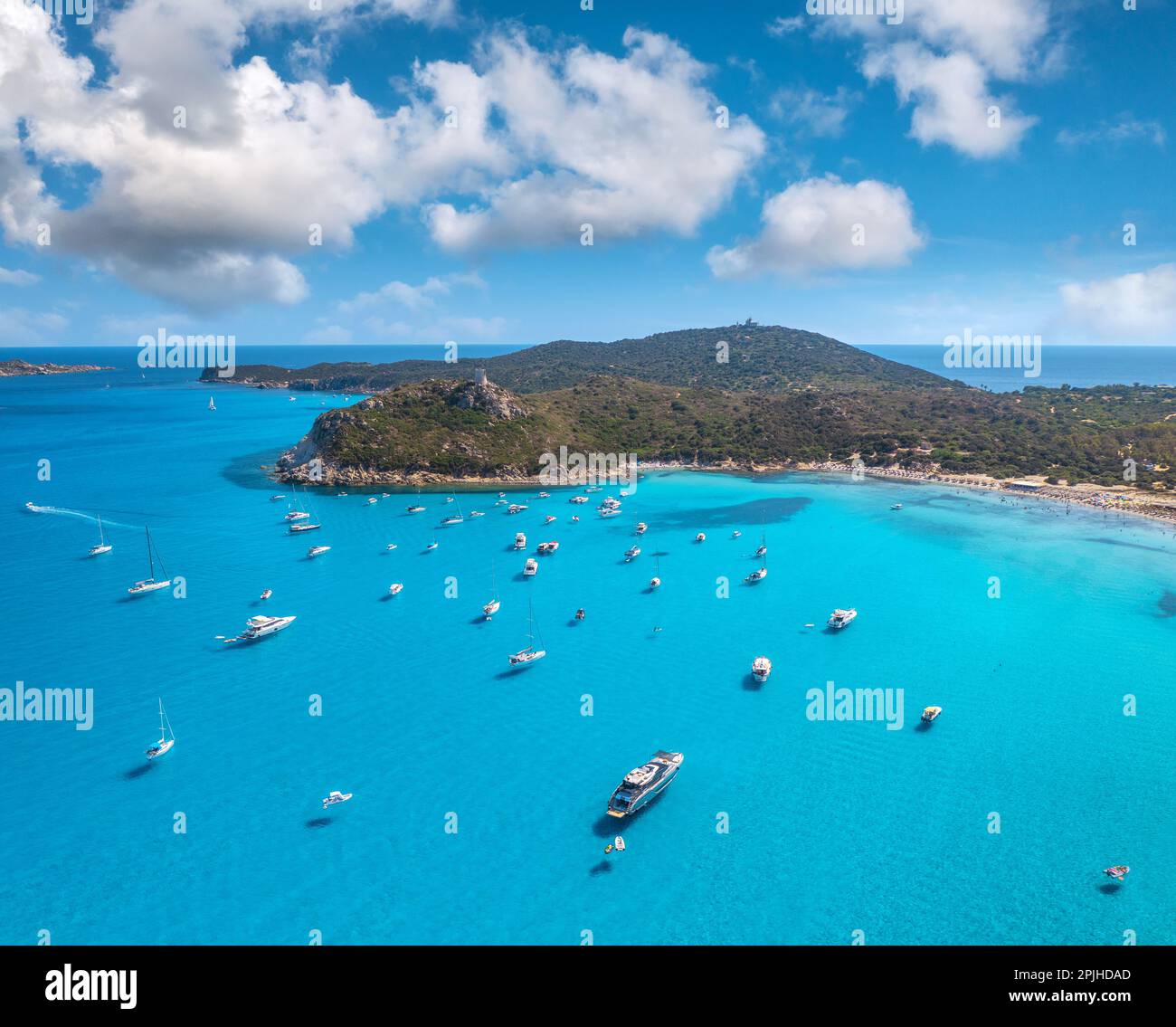 Aerial view of luxury yachts on blue sea at sunny day in summer Stock ...