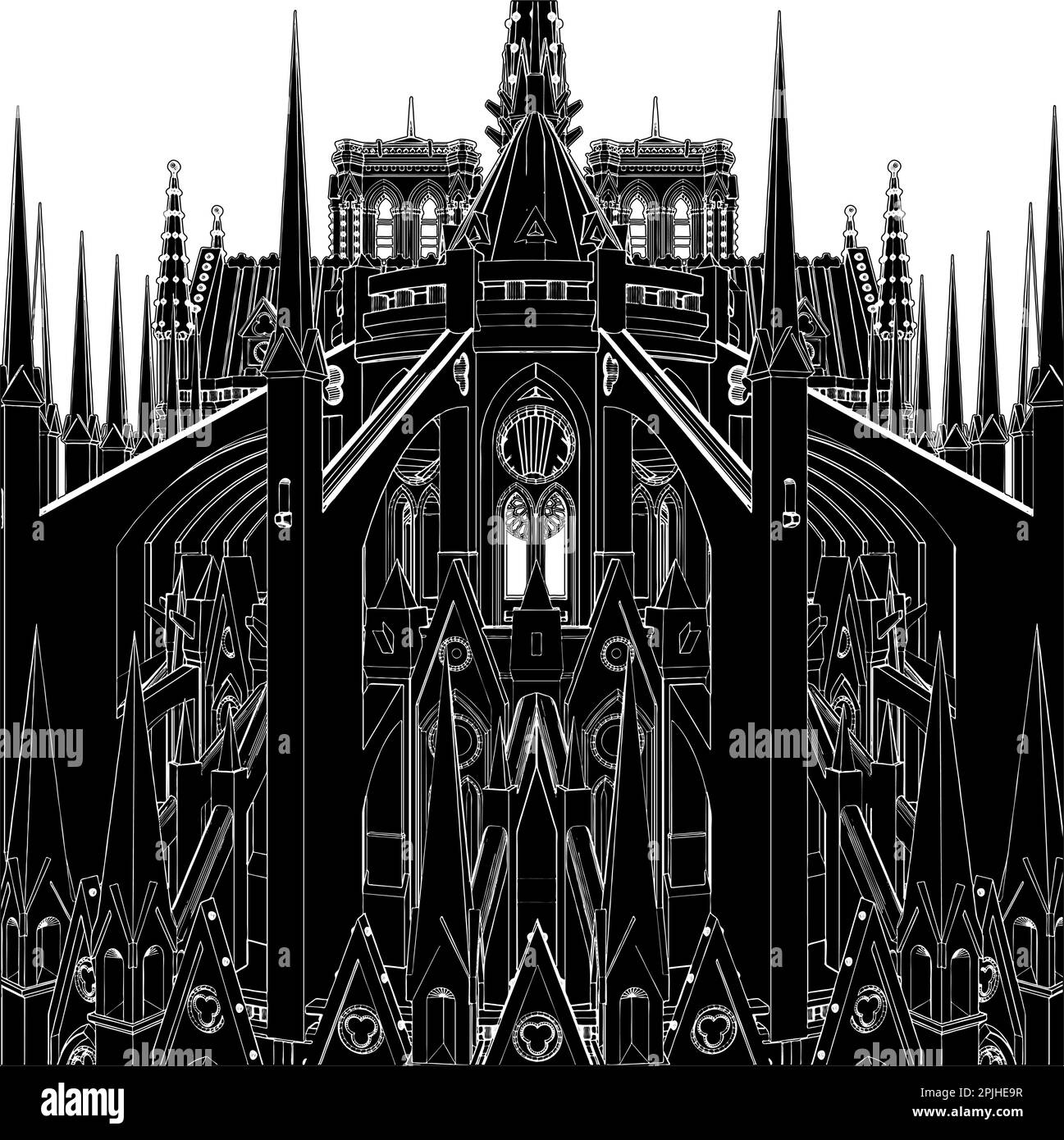 Gothic Cathedral Vector. Illustration Isolated On White Background. A Sketch Drawing Vector Illustration Of A Gothic Cathedral. Stock Vector