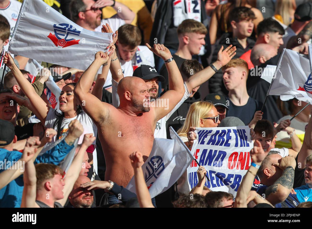 Bolton Wanderers fans celebrate their teams win after the Papa John's