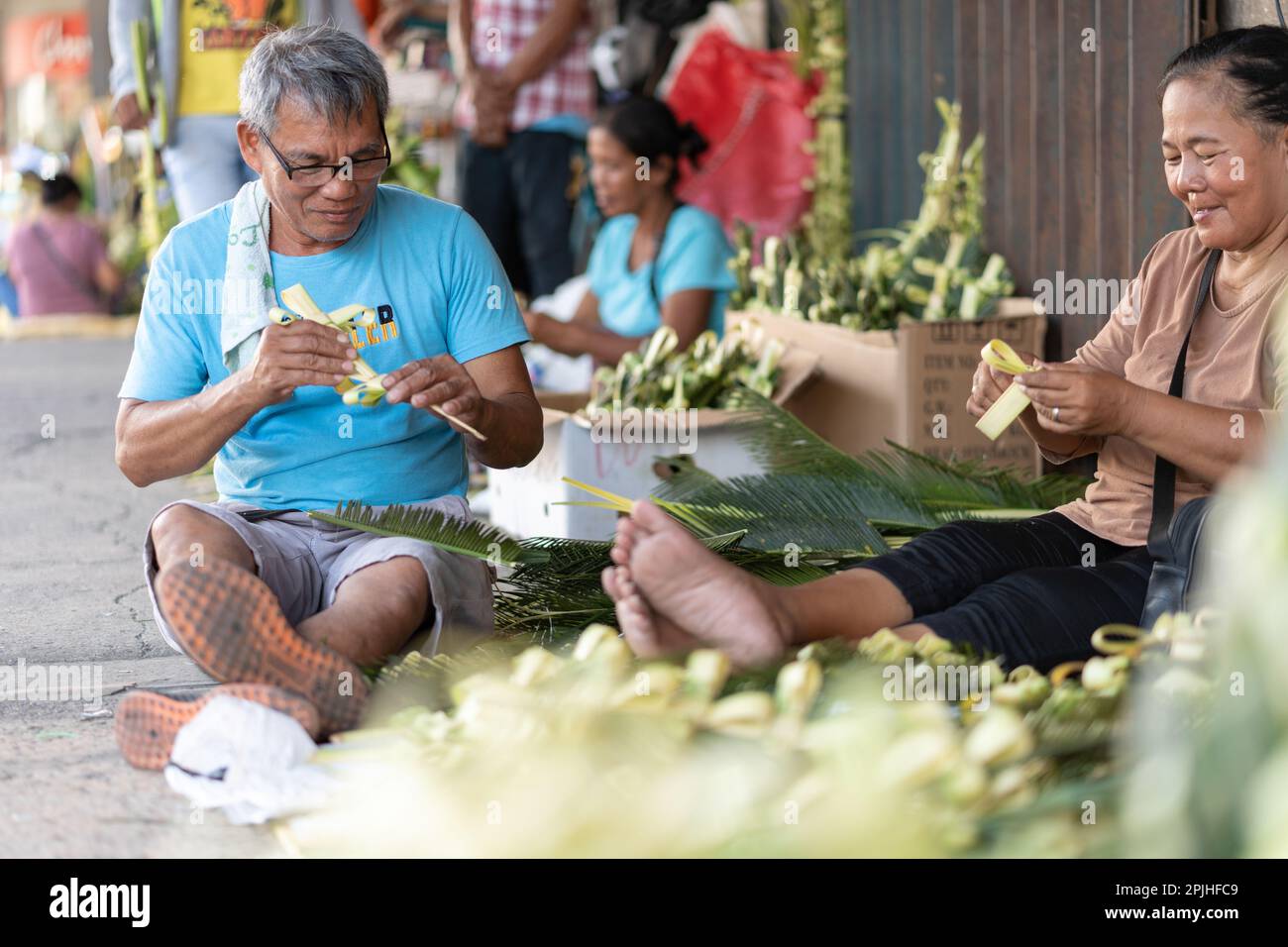 Palaspas Pattern Filipino couple weaving palm fronds into traditional palaspas ...