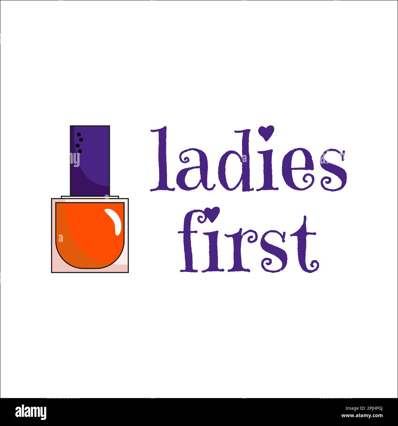 Symbol of feminism Nail Polish with lettering Ladies First. Women's