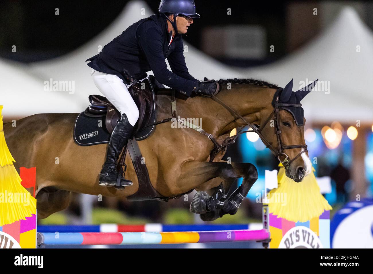 Paul O'Shea of Ireland competes at a Major League Show Jumping event at