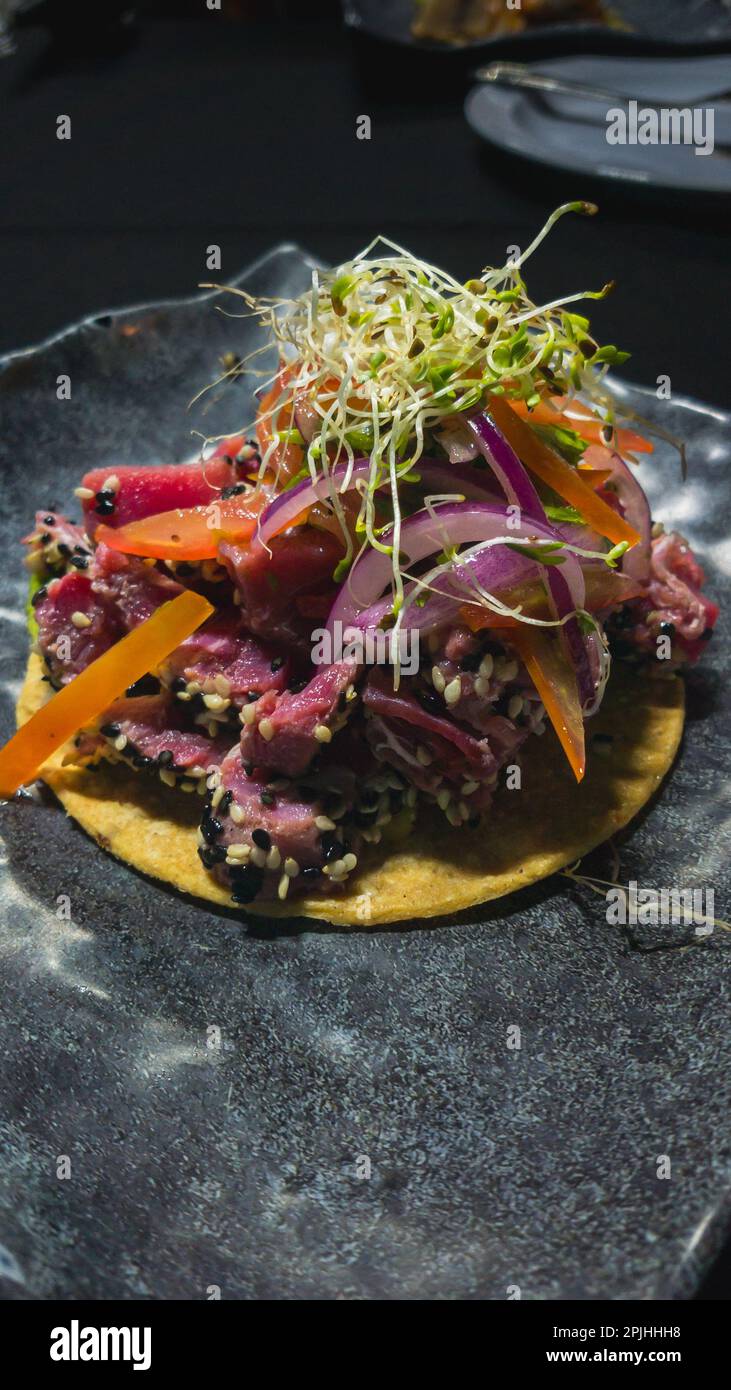 Tostada with Tuna Ceviche. Mexican Gourmet Seafood Stock Photo Alamy