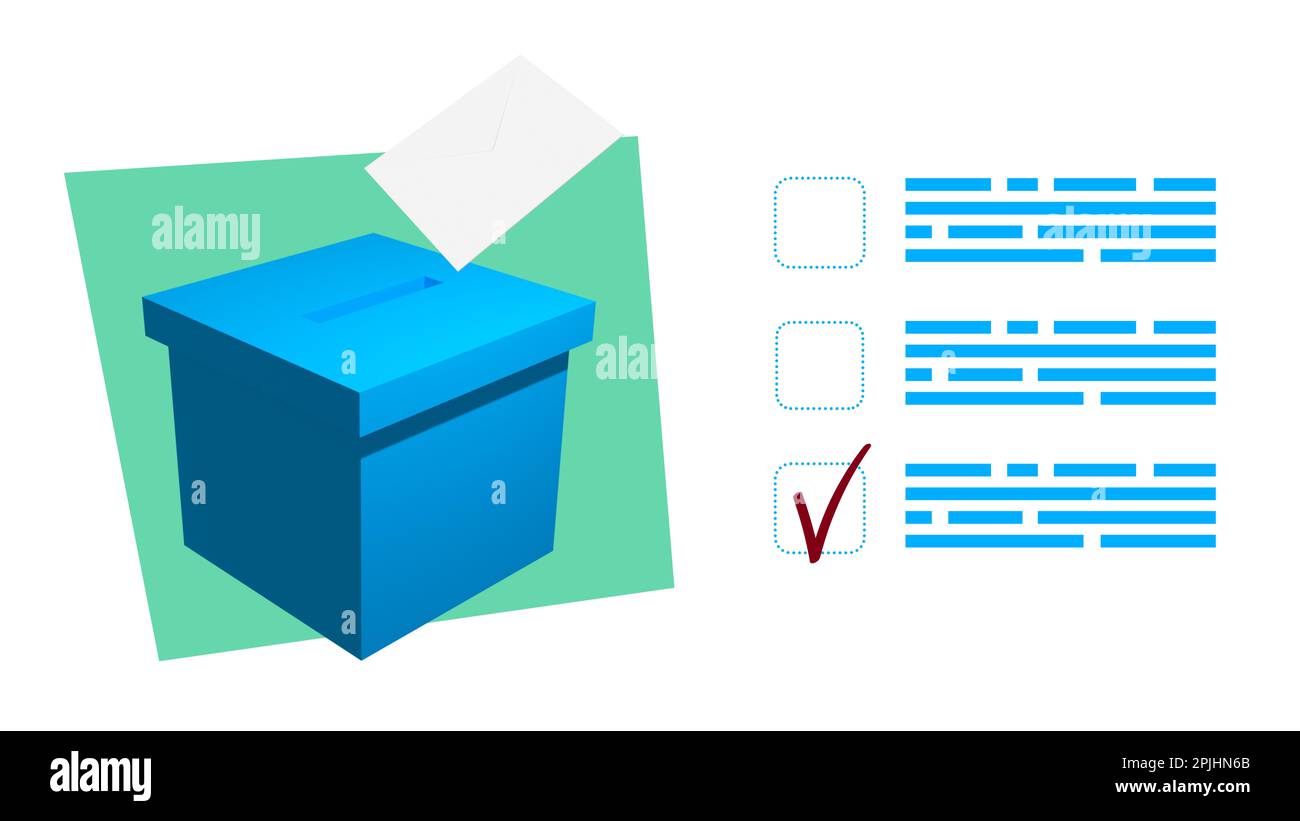 Illustration of box with ballot and checkboxes on white background