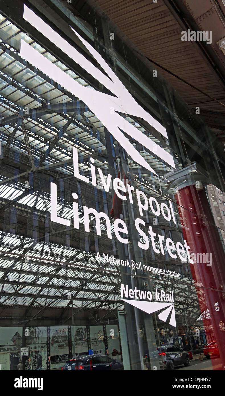 Network Rail - Lime St station entrance sign at car park, Liverpool, Merseyside, England, UK, L1 1JD Stock Photo