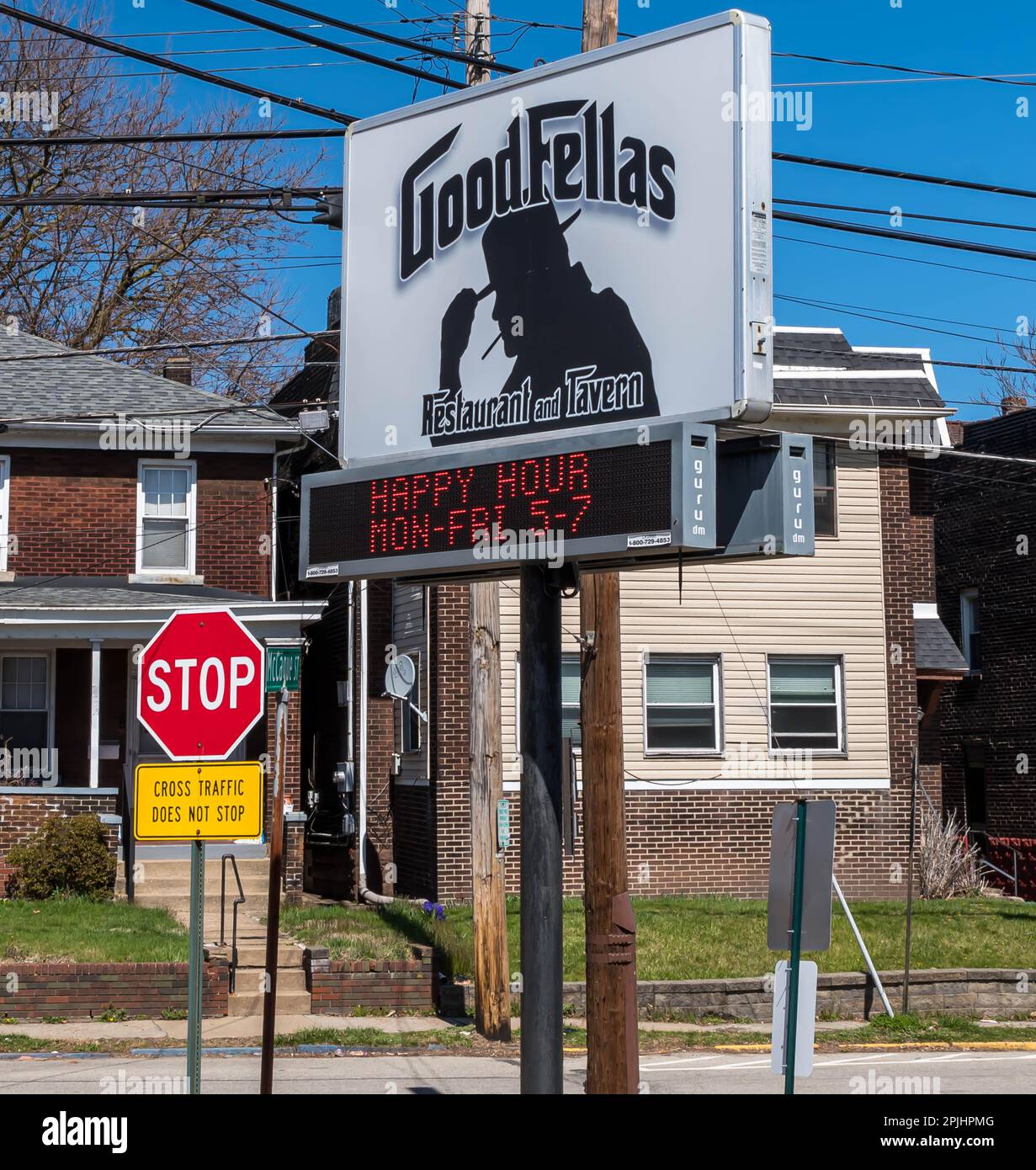 The sign for Good Fellas bar, a popular bar restaurant in Swissvale