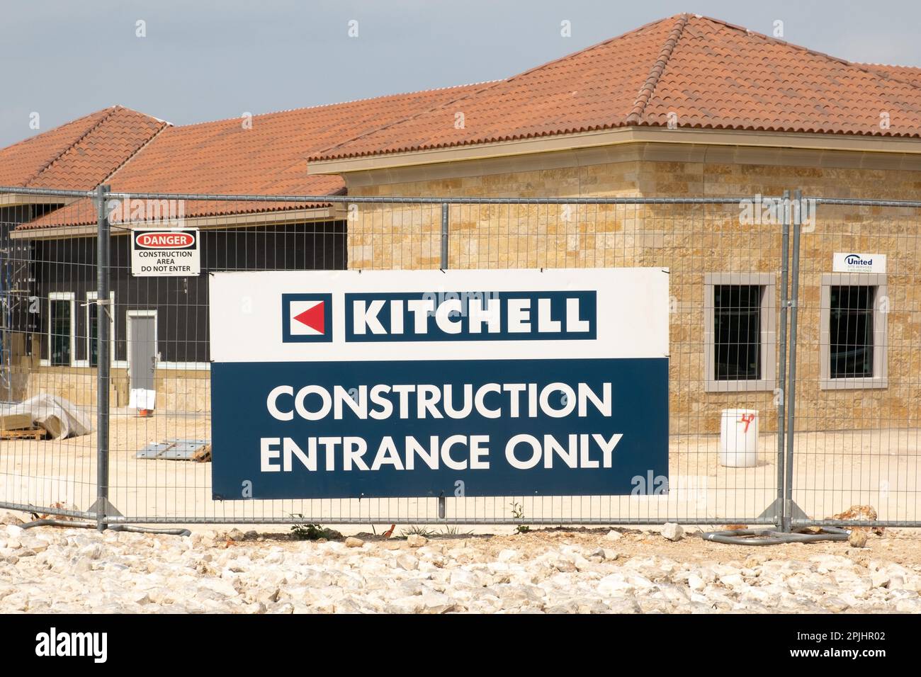 Texas USA construction jobsite entrance sign Stock Photo