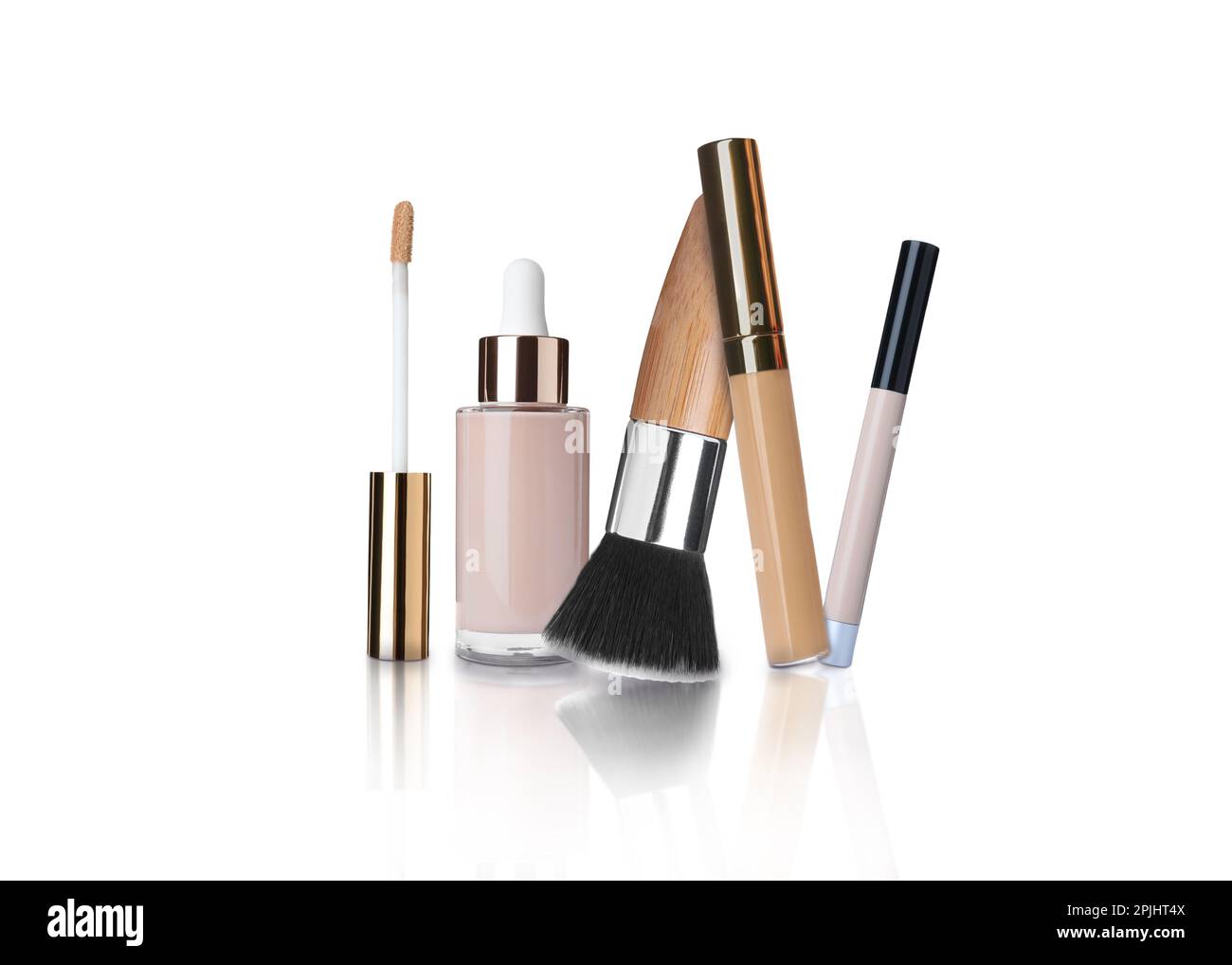 Set with different decorative cosmetics on white background. Luxurious