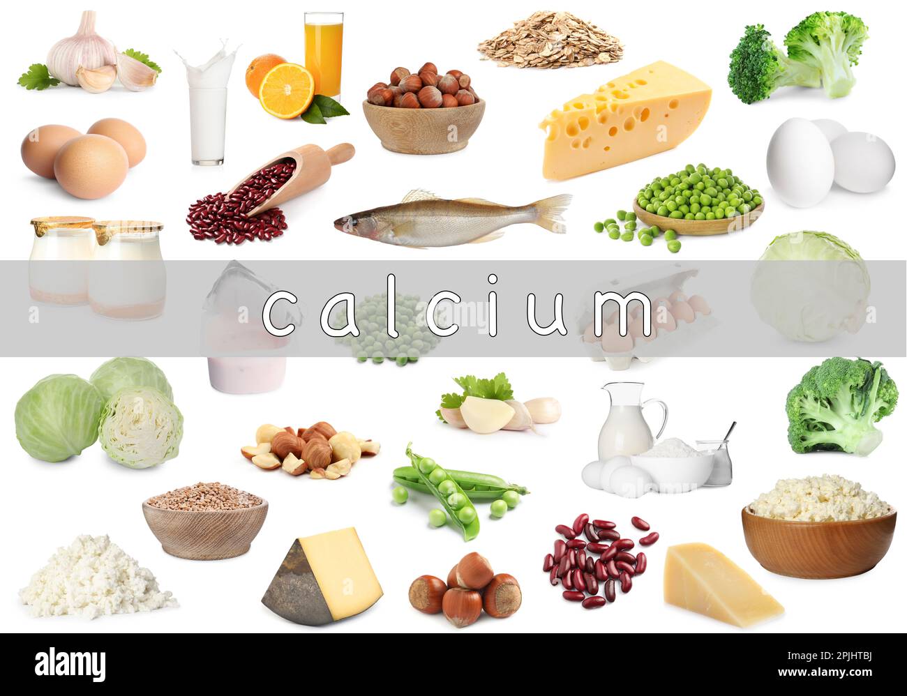 Many different fresh products containing calcium on white background Stock Photo Alamy