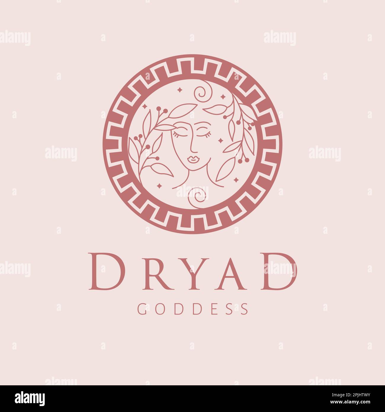 Dryad goddess logo design. Greek goddess vector logotype. Beauty and art industry logo template. Forest nymph, patroness of trees. Stock Vector