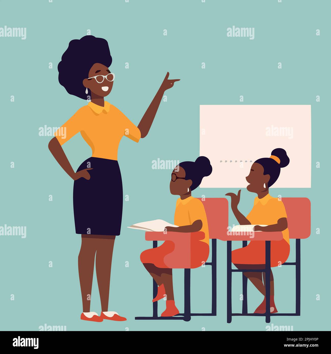 Teachers day female black teacher and two kids minimalistic vector illustration Stock Vector Teachers day female black teacher and two kids minimalistic vector illustration Stock Vector