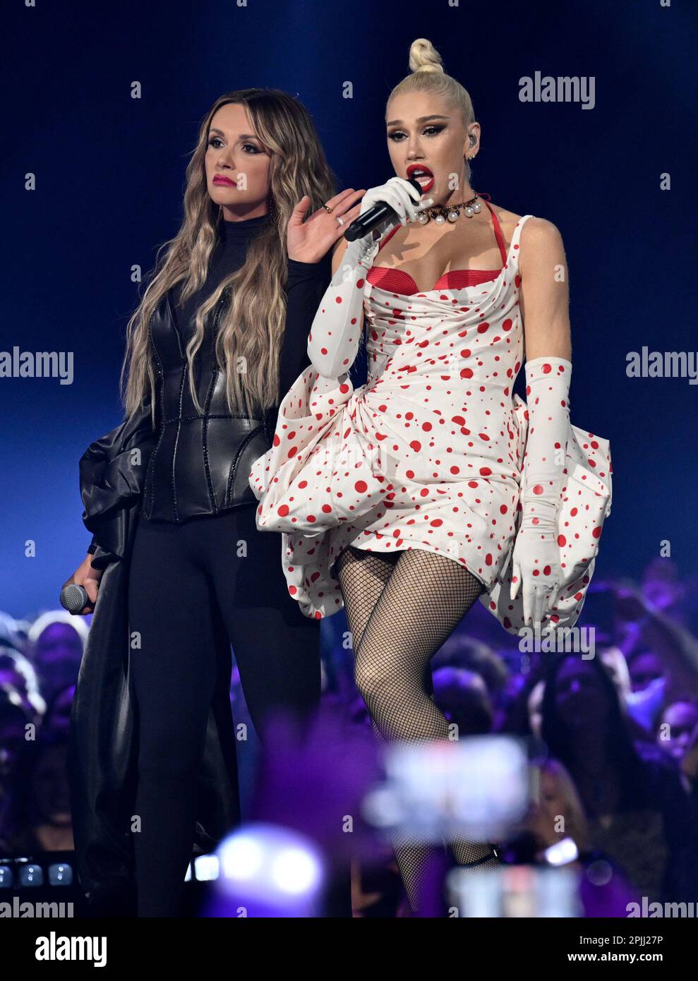 Carly Pearce, left, and Gwen Stefani perform "Just A Girl" at the CMT