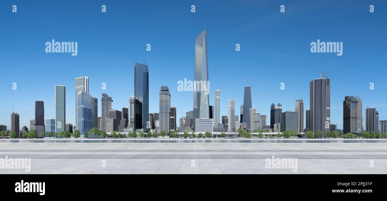 Open space floor and daytime cityscape. 3D rendering Stock Photo - Alamy
