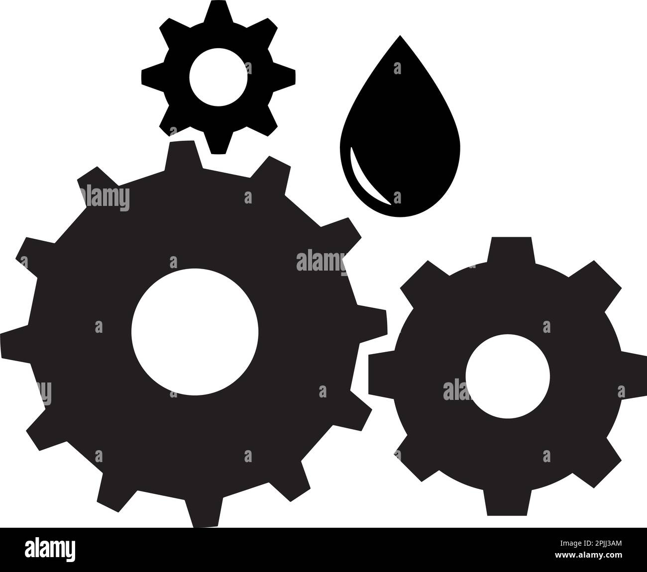 Lubricant oil drop and gear icon on white background. Keep oiled sign