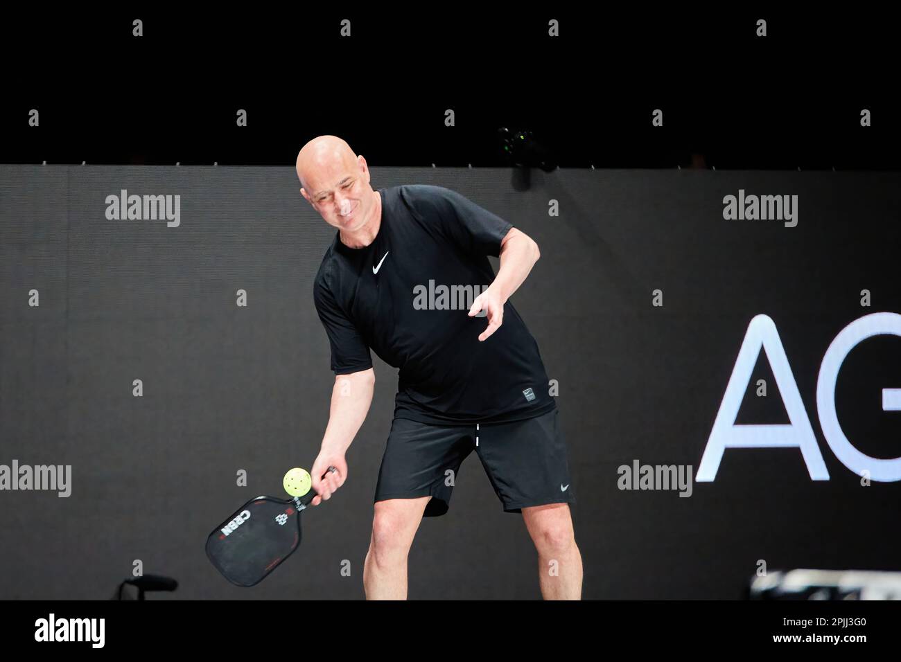 Hollywood, FL, USA. 2nd April 2023 Tennis legends Andre Agassi, John