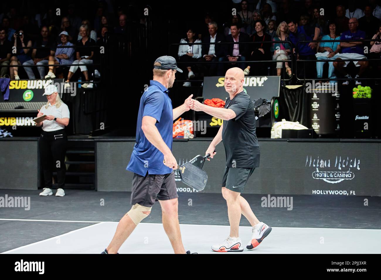 Hollywood, FL, USA. 2nd April 2023 Tennis legends Andre Agassi, John