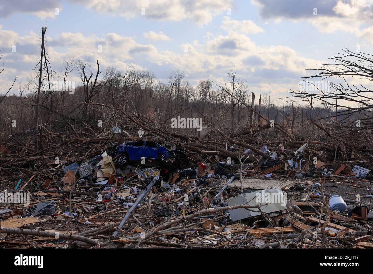 STINESVILLE, INDIANA APRIL 1 A new car rests in the debris after a