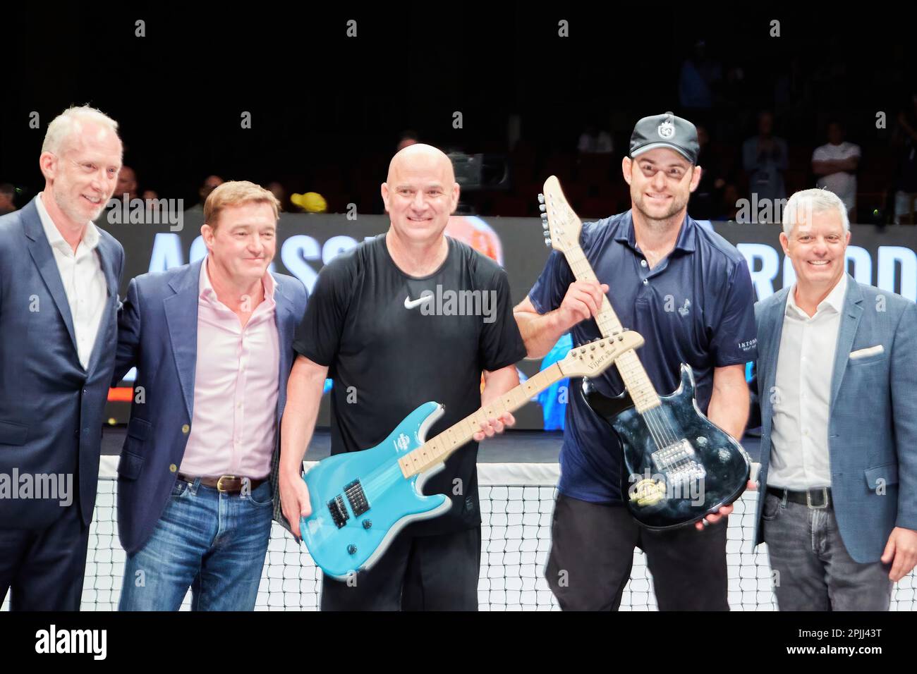 Hollywood, FL, USA. 2nd April 2023 Tennis legends Andre Agassi, John