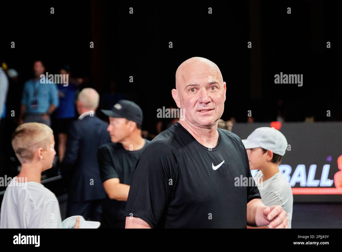 Hollywood, FL, USA. 2nd April 2023 Tennis legends Andre Agassi, John