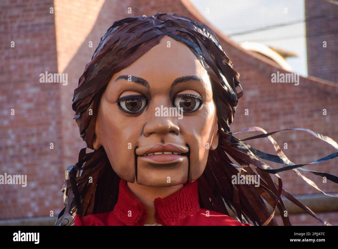 London, UK. 02nd Apr, 2023. Little Amal, the 3.5metretall puppet of a