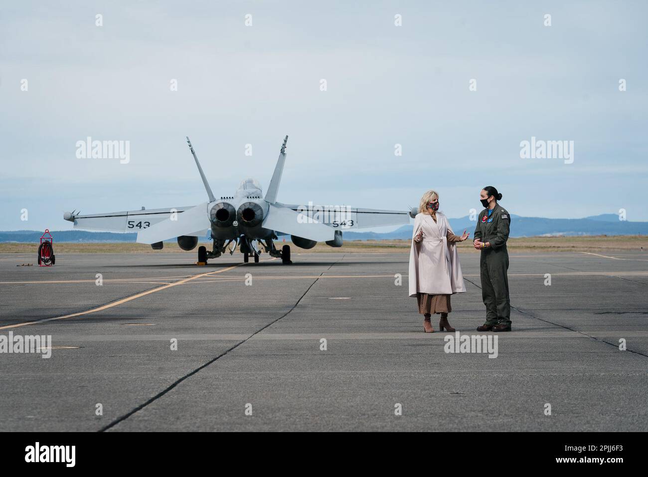 First Lady Jill Biden talks with Lt. Catherine “Ice Box” Oakley while