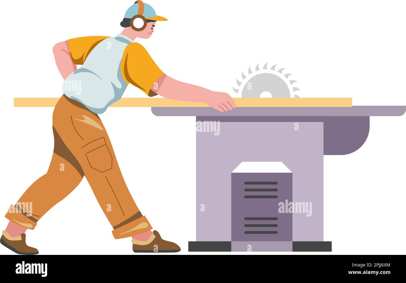 Carpenter at work, saw machine equipment for job Stock Vector Image
