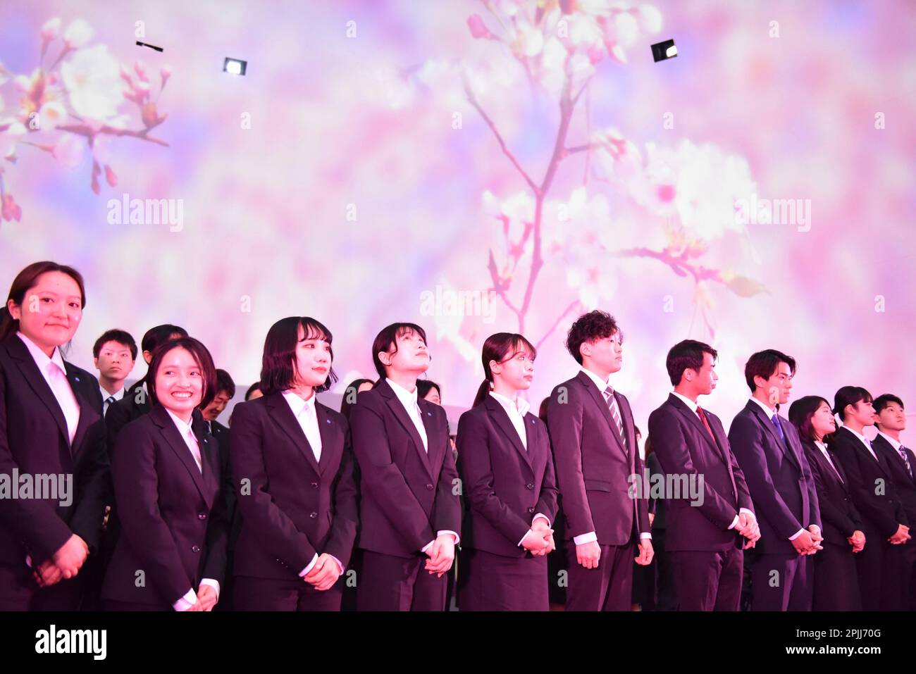 New employees of KONICA MINOLTA, INC.attend an entrance ceremony at its