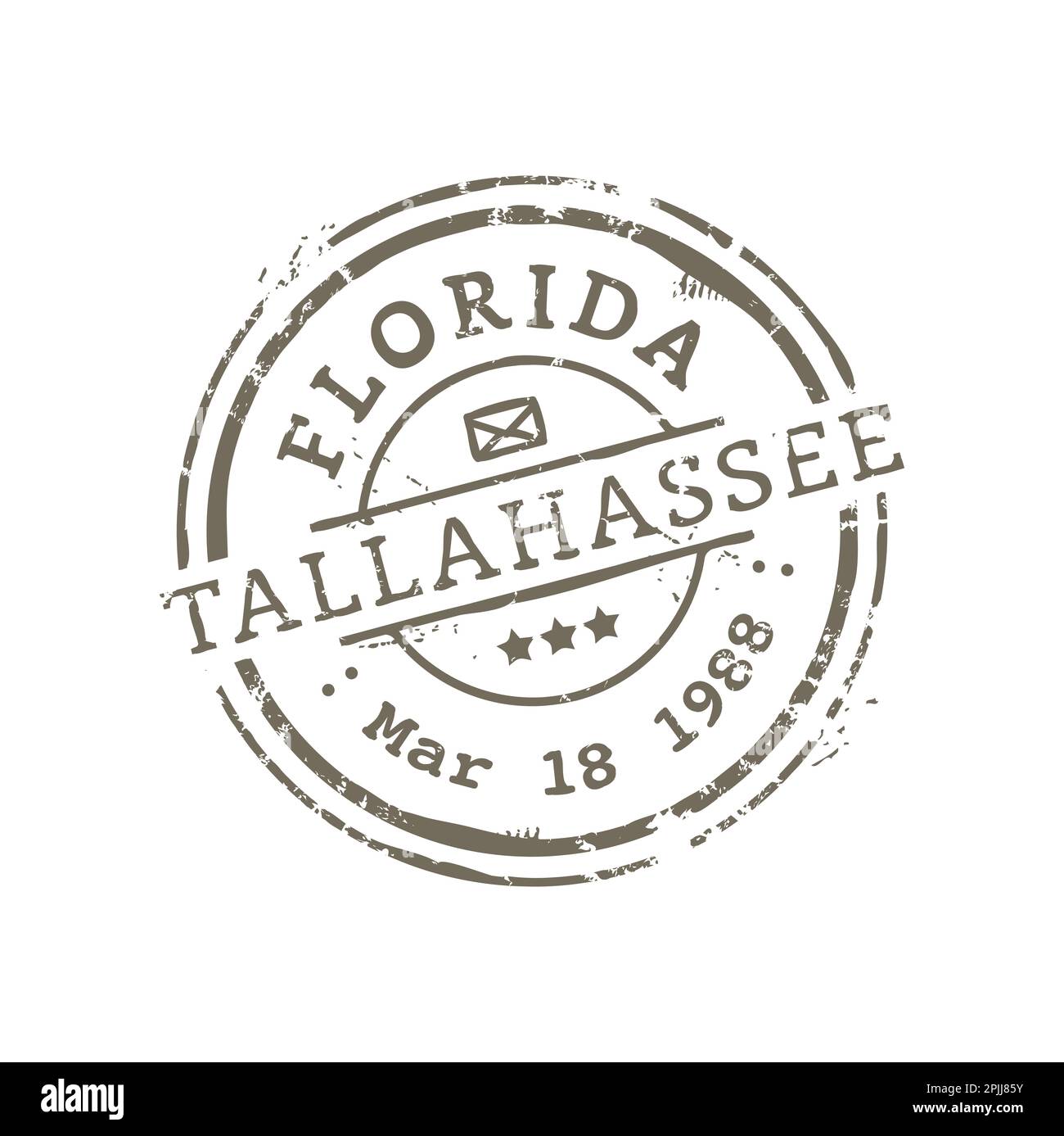 Tallahassee Florida postage and postal rubber stamp. Vector post delivery emblem. American international mail control sign, round seal with envelope Stock Vector