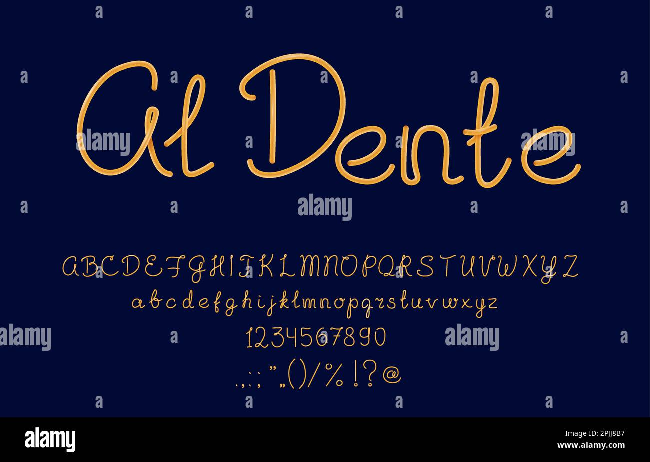 Pasta font type, Italian spaghetti typeface alphabet, vector food