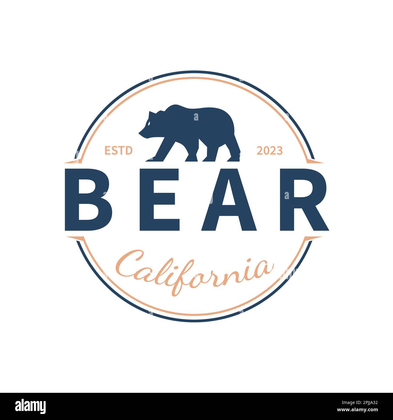 Emblem logo with bear silhouette. Wild west vintage california badge. Vector illustration. Stock Vector