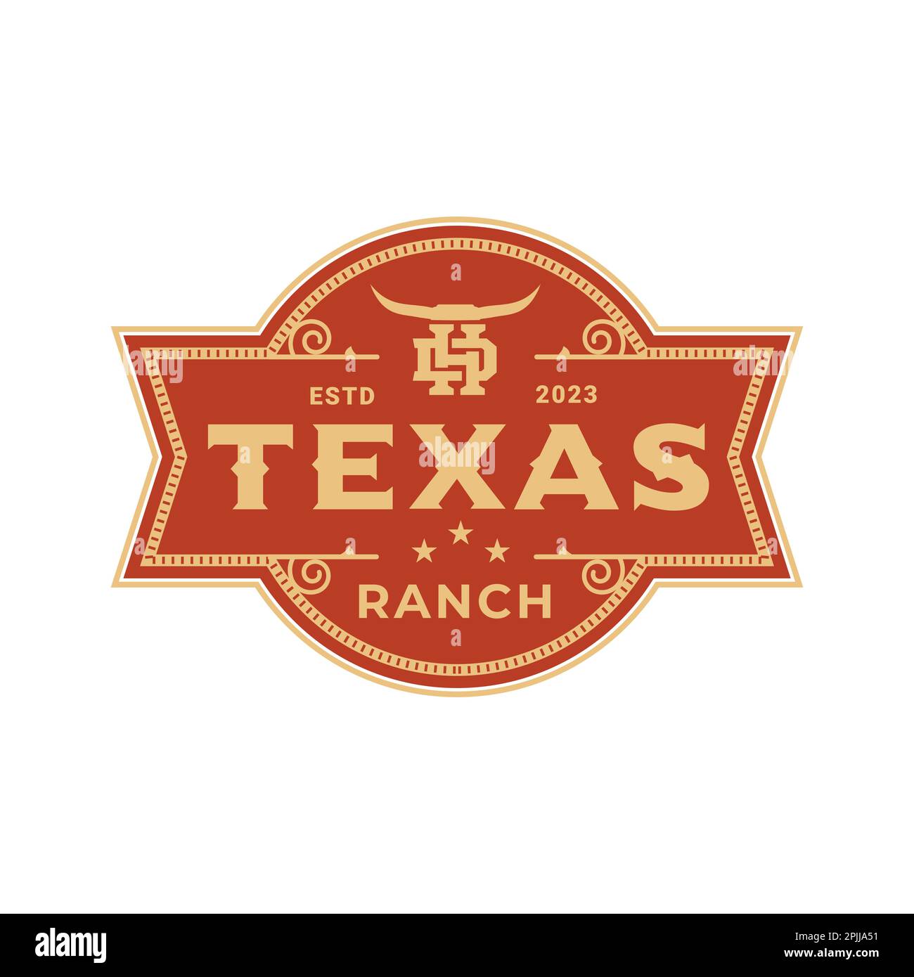 Vintage Retro Ranch Texas family Longhorn, Western State Bull Cow. Letter D,H Vintage Label Logo Design Emblem, Vector Stock Vector