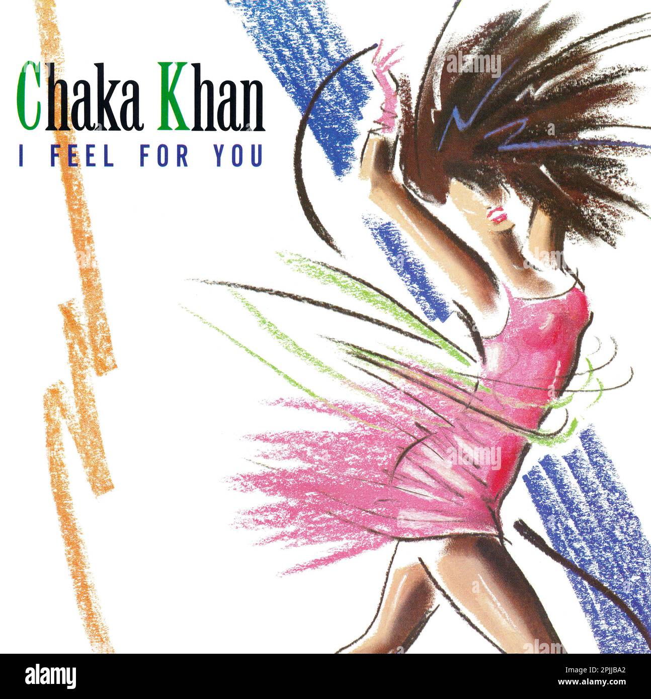 UK 45 rpm 7' single picture sleeve of I Feel For You by Chaka Khan on the Warner Bros. record label from 1984. Written by Prince and produced by Aria Mardin. Stock Photo
