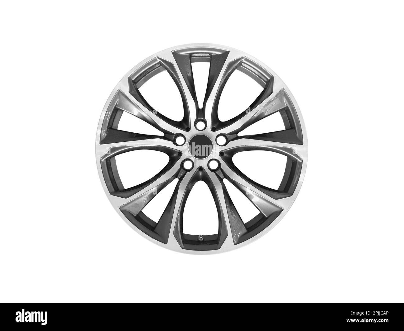 Car alloy wheel isolated on white background. New alloy wheel for a car
