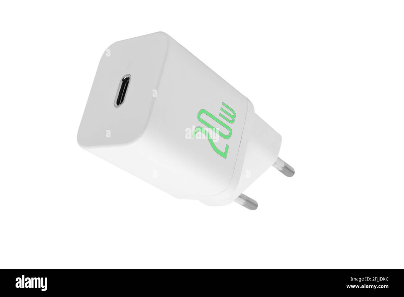 Charger with Type C socket isolated on white background. Type C power supply. Charger for electronic portable accessories isolated Stock Photo