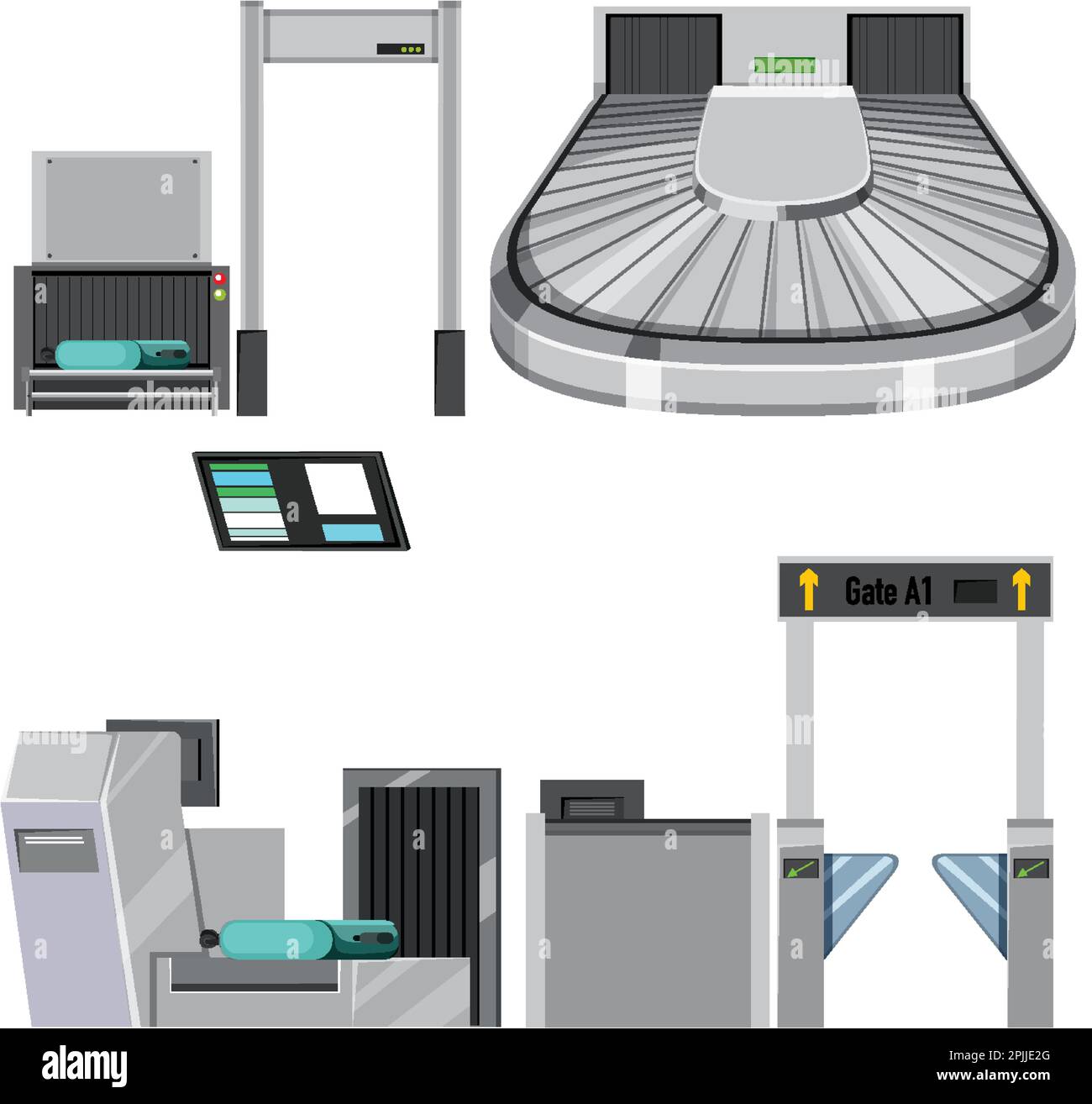 Baggage Carousel and Airport Elements Vector Collection illustration