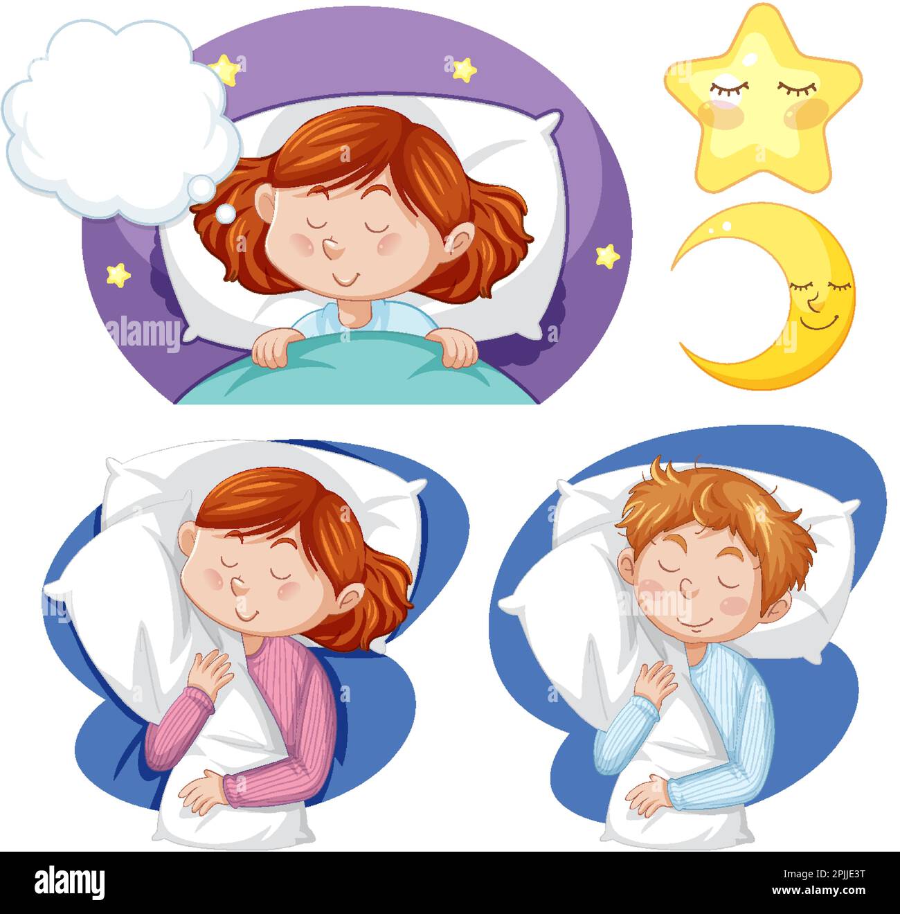 Set of girl having a good night sleep illustration Stock Vector Image ...