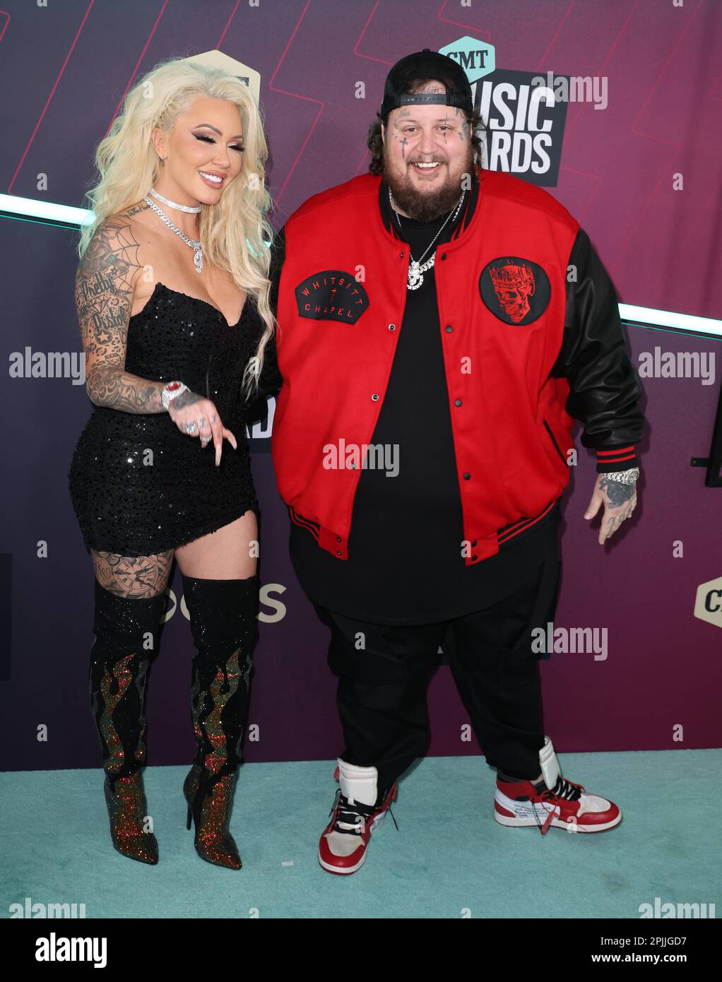 Jelly Roll and Bunnie DeFord arriving at the 2023 CMT Music Awards held