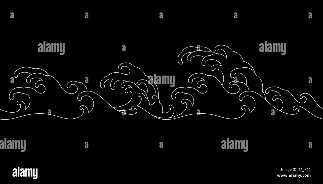 oriental wave seamless wallpaper line art vector illustration Stock ...