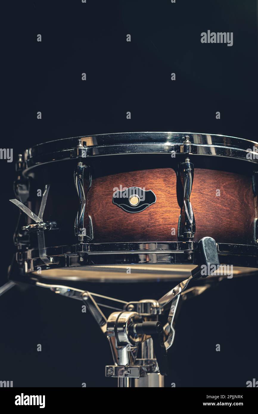 Close-up, snare drum on a dark background isolated Stock Photo - Alamy