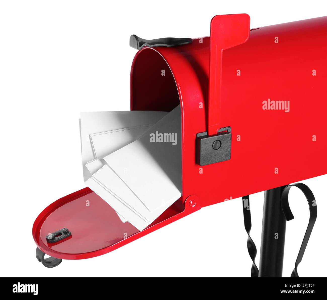Red letter box with envelopes on white background Stock Photo Alamy