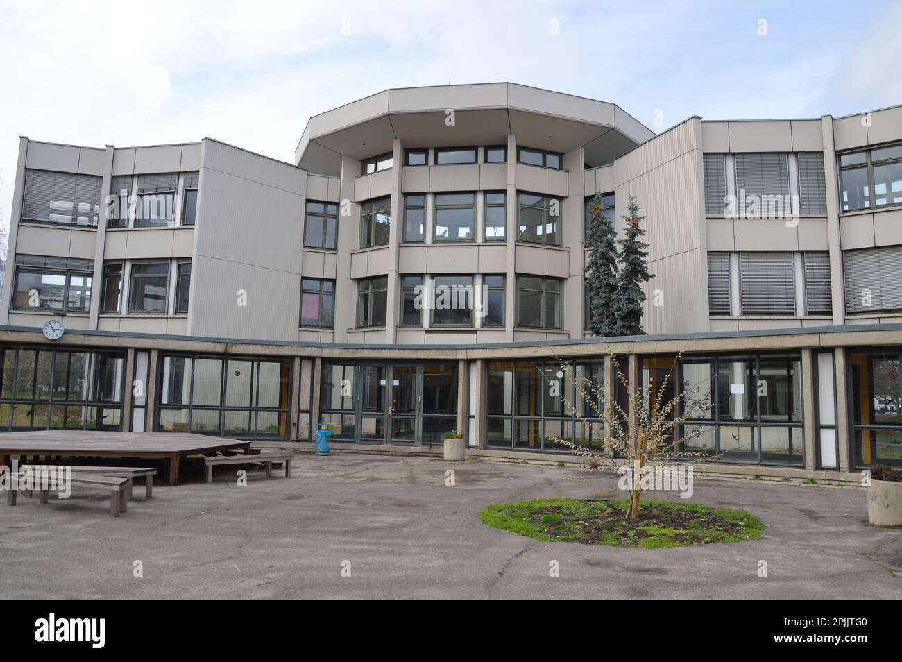 Berlin, Germany - March 26, 2023 - The Walter Gropius Schule designed by Walter Gropius in Gropiusstadt. The school was opening in 1968. (Photo by Markku Rainer Peltonen) Stock Photo