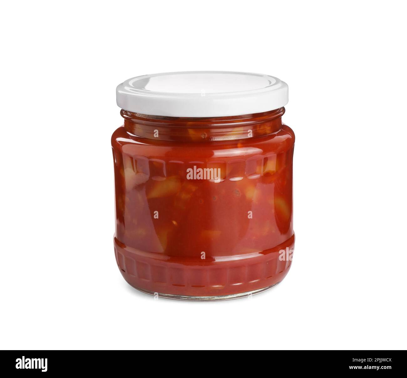 Glass jar of delicious canned lecho isolated on white Stock Photo - Alamy