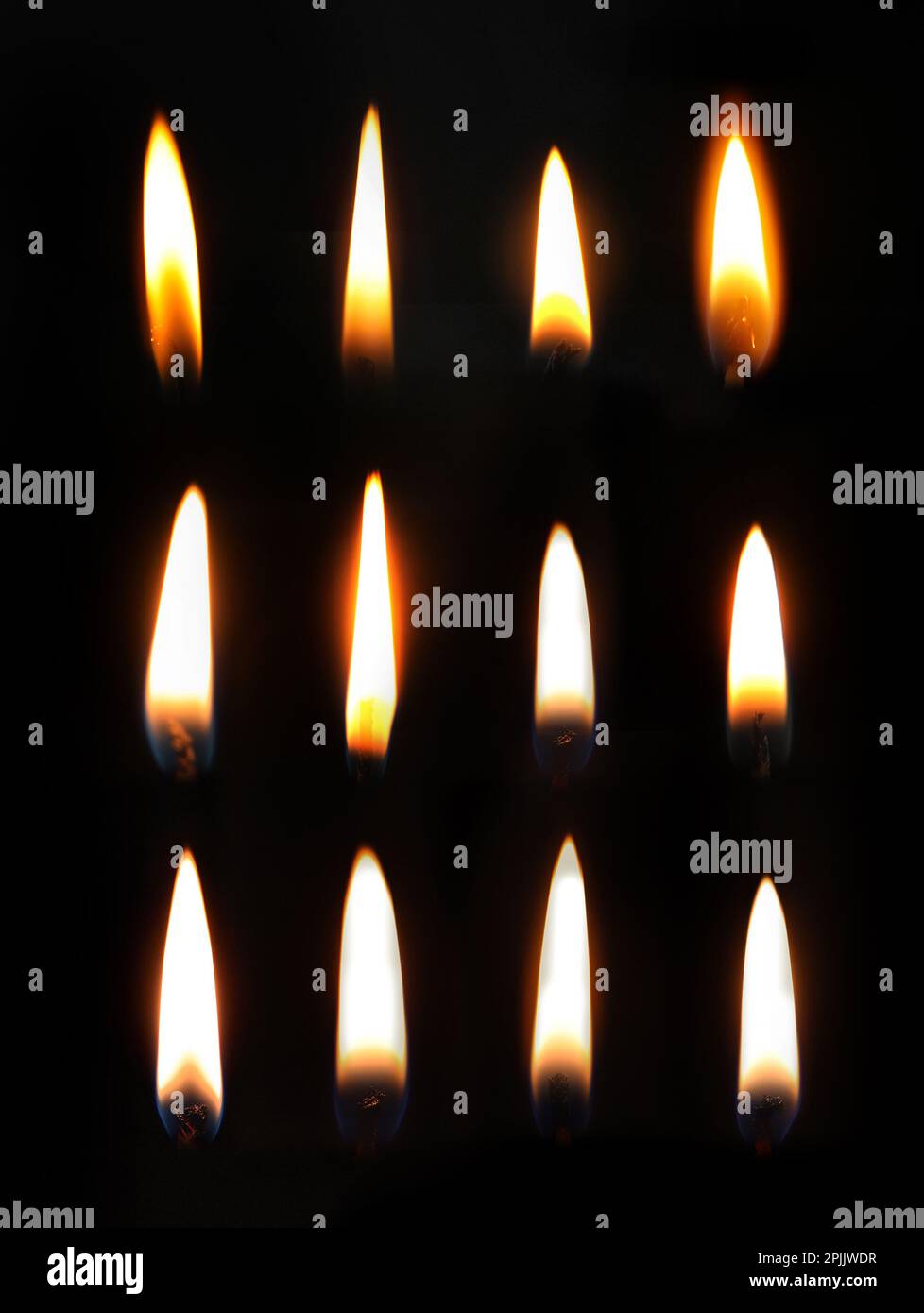 Collection of different candle flames on black background Stock Photo