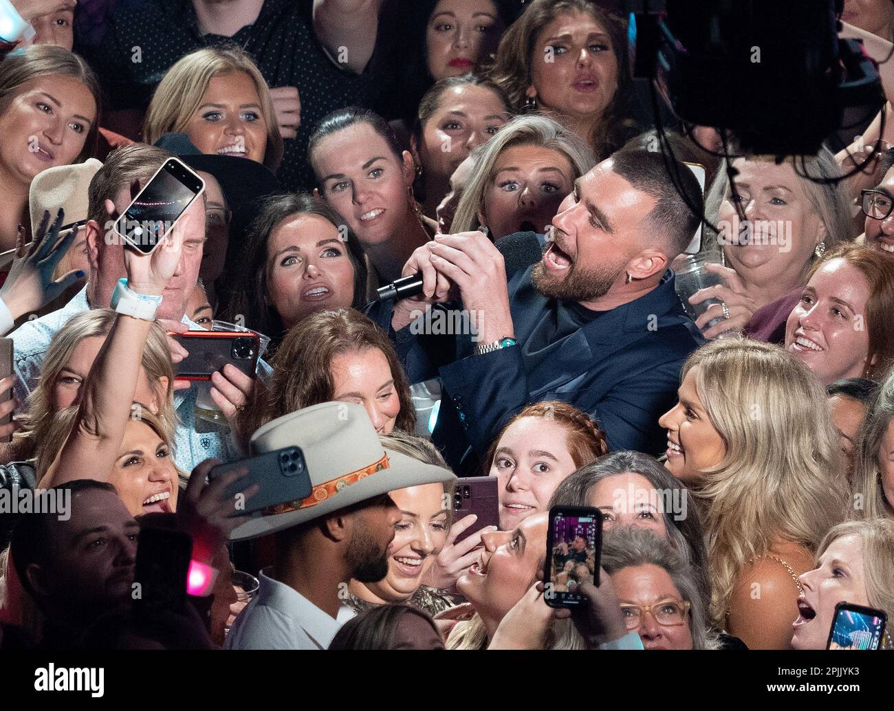 Austin, USA. 02nd Apr, 2023. NFL Player Travis Kelce speaks during the