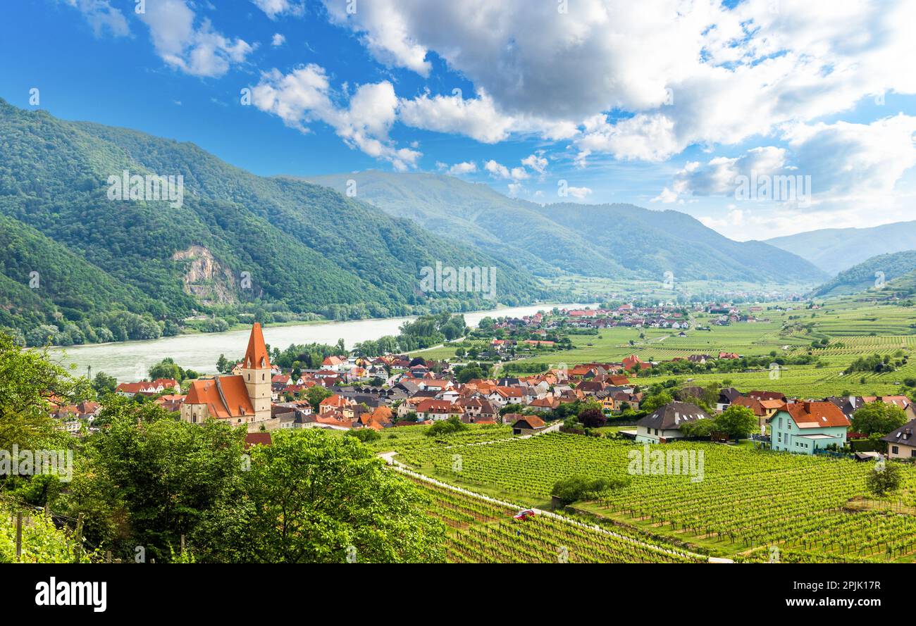 Scenic Spring View To Wachau Valley With The River Danube And Town Scenic Spring View To Wachau Valley With The River Danube And Town