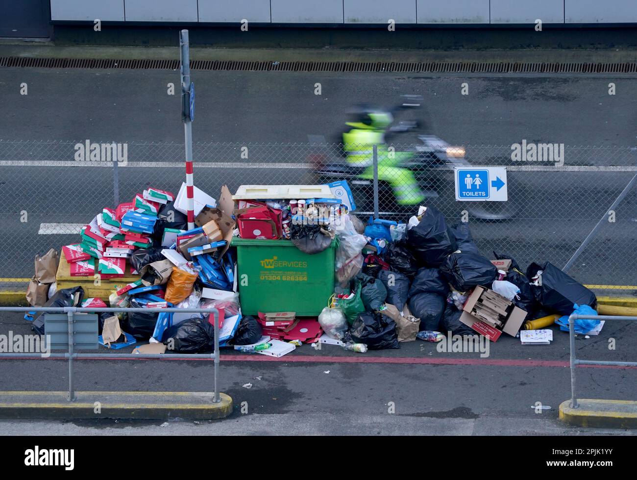 A view of rubbish left near checkin lanes at the Port of Dover in Kent
